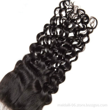 Hair Human Vendors Indian Natural Black Color Water Style Wave, Indian Virgin Remy Hair Closure For Black Women